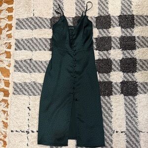 Abercrombie & Fitch Forest Green Midi Slip Dress with Front Buttons